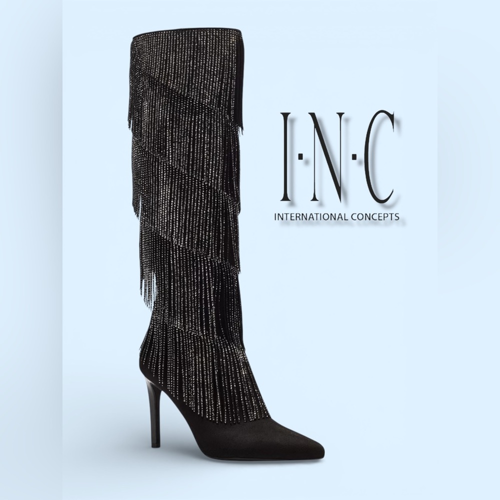 I.N.C. NEW Shyn Boots Size 5 SPARKING BLACK FRING BEAUTIES!